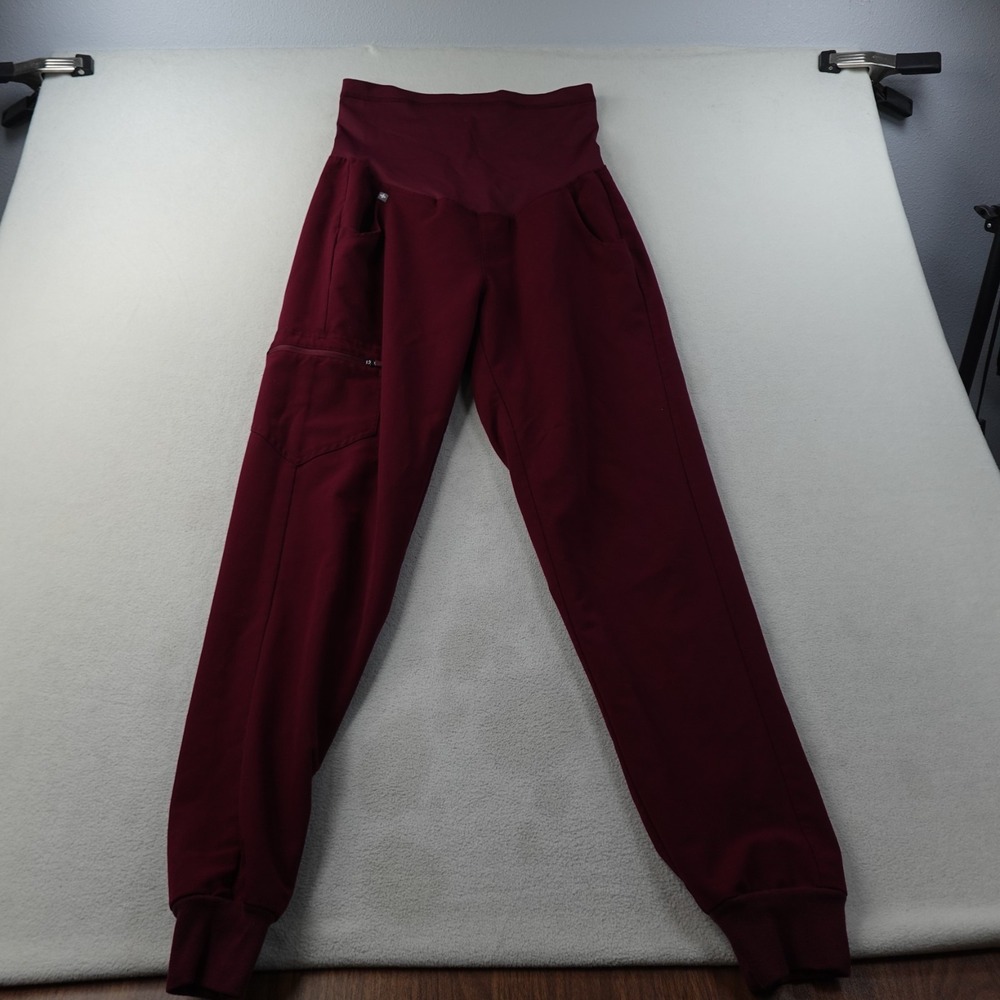 FIGS Zamora Maternity Jogger Scrub Pants Womens S Tall Burgundy Technical